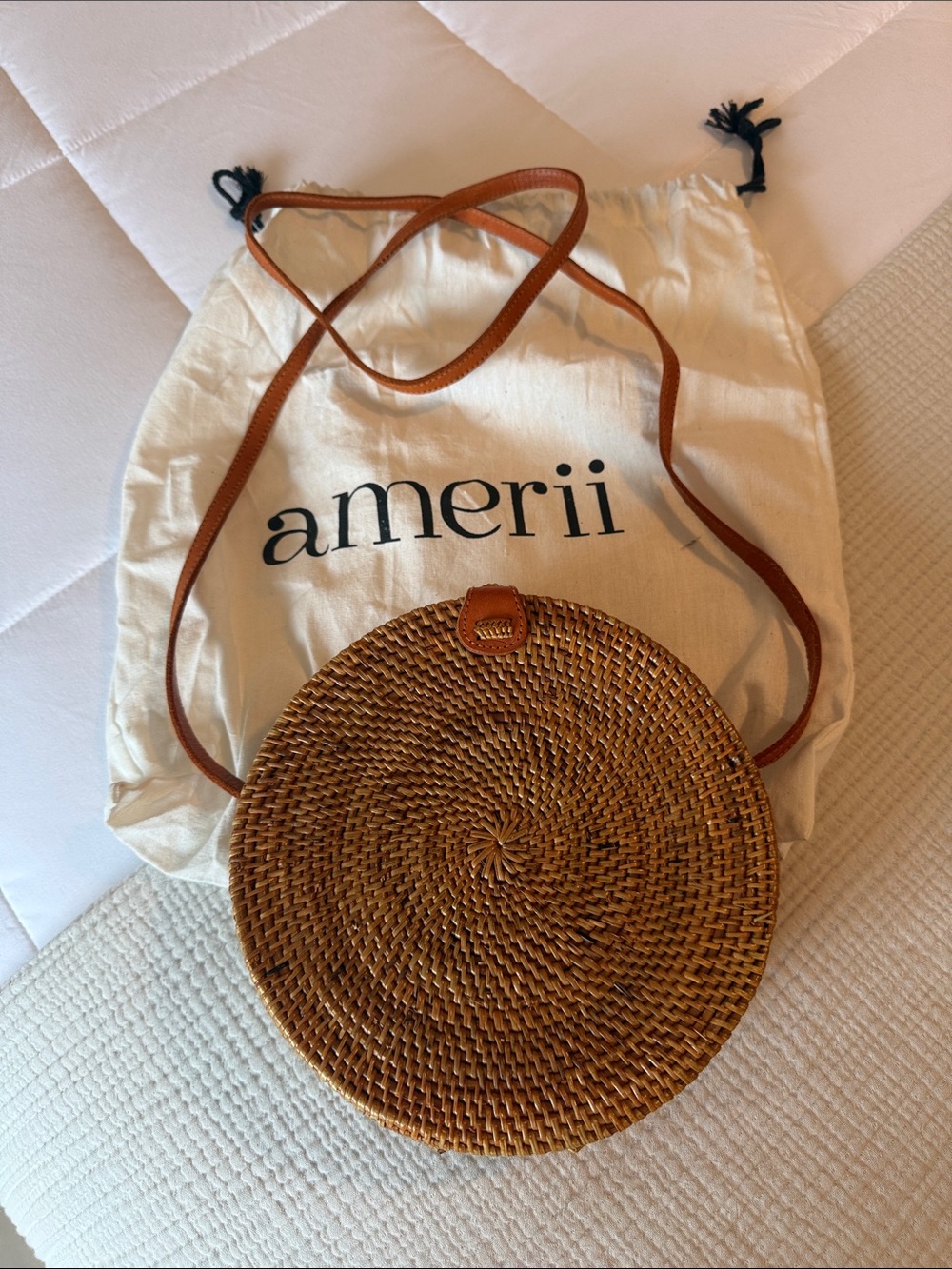 Amerii Round Woven Crossbody Bag in Brown